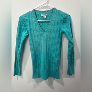 Old Navy V-Neck Blue Sweater with Cable Knit Design